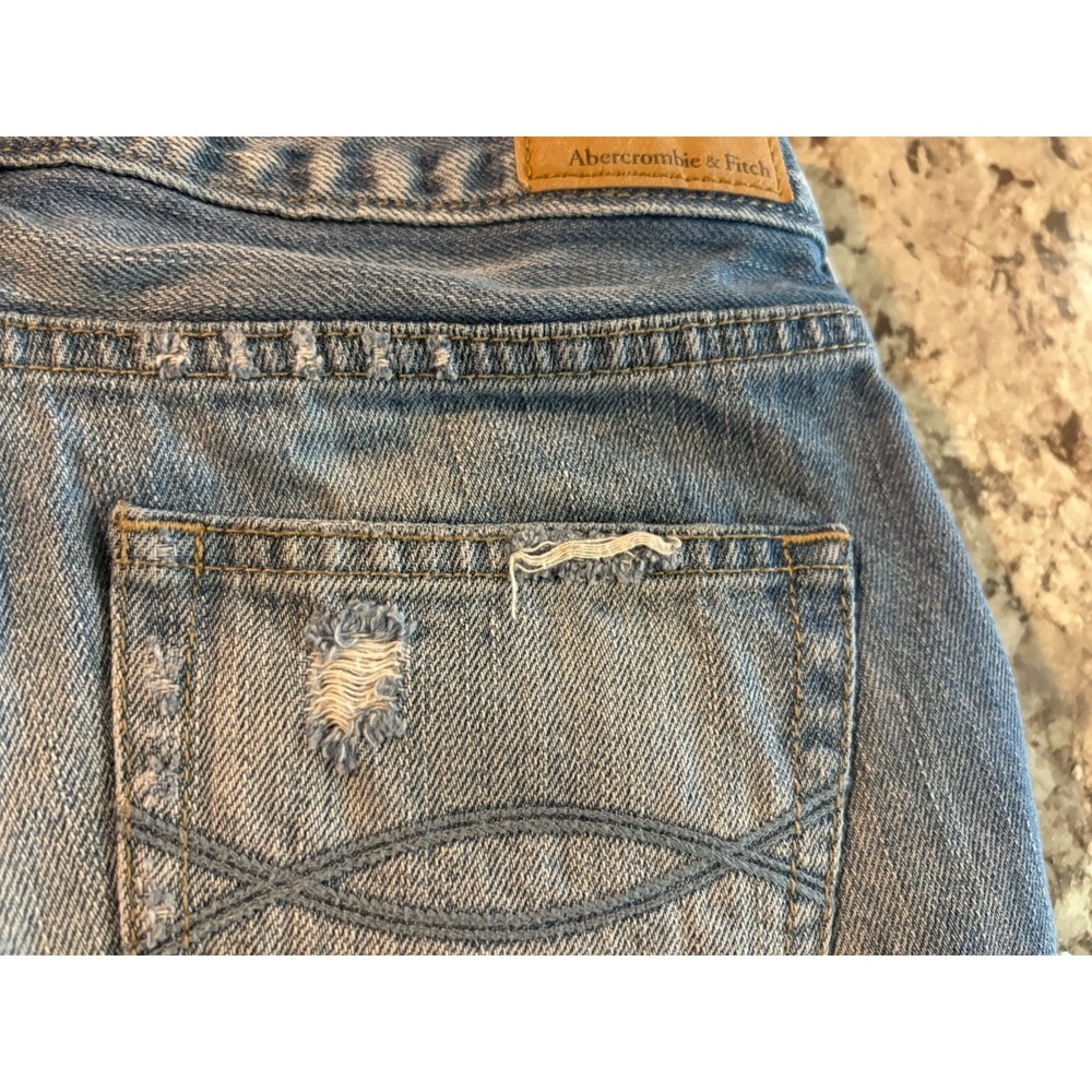 VINTAGE Y2K Abercrombie Low-Rise Distressed‎ Crochet Light Denim Shorts Sz 00/24 - Picture 9 of 13